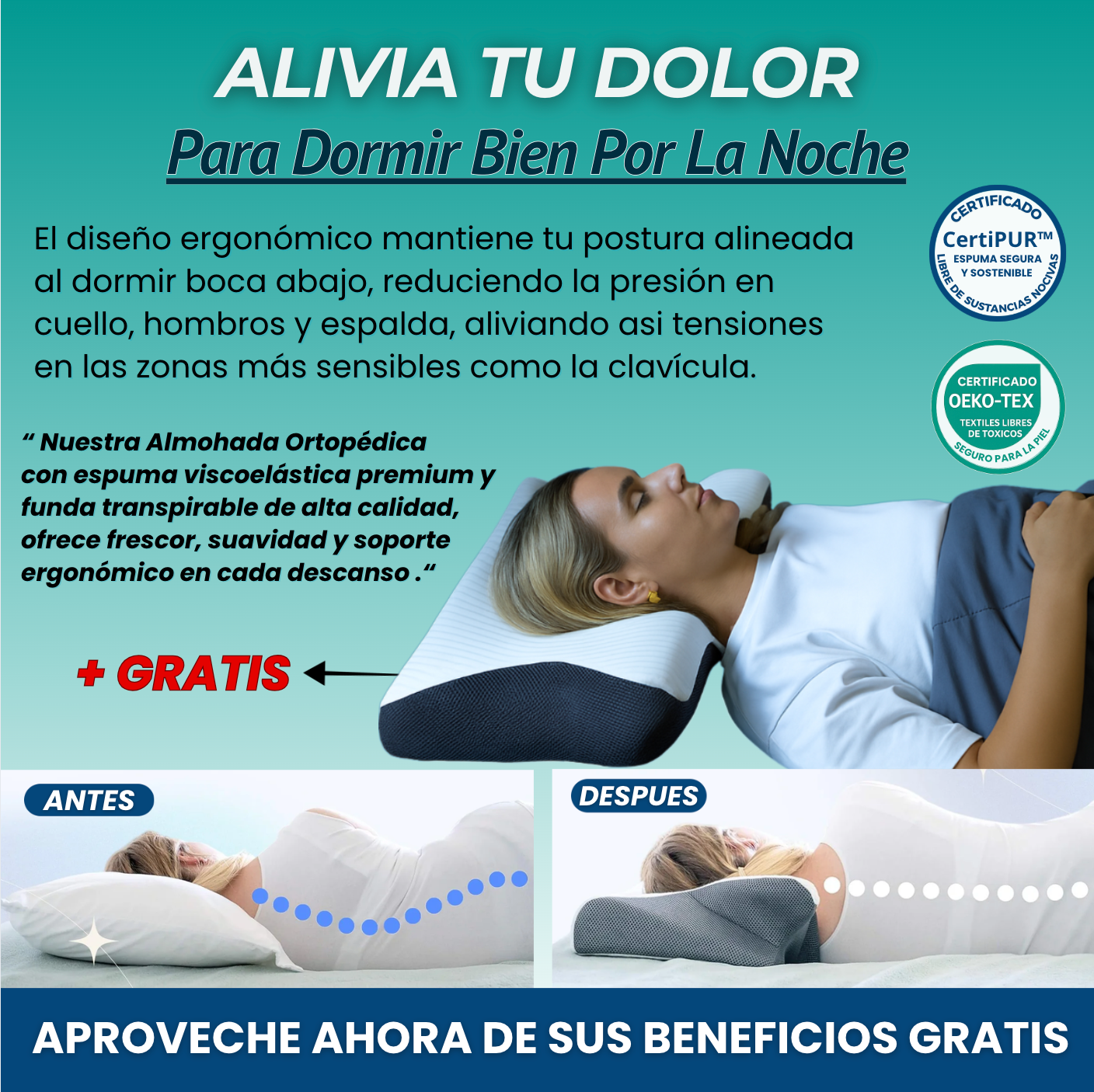 Almohada de Alivio Cervical + Almohada Ortopédica GRATIS